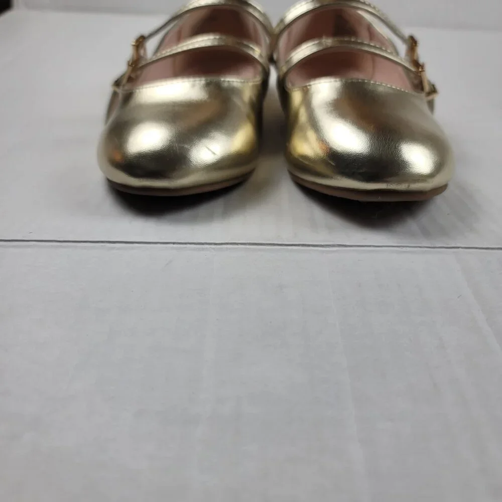 Jessica Simpson Girls Gold Mary Jane Flats Size 3.5 Double Strap Ballet Shoes